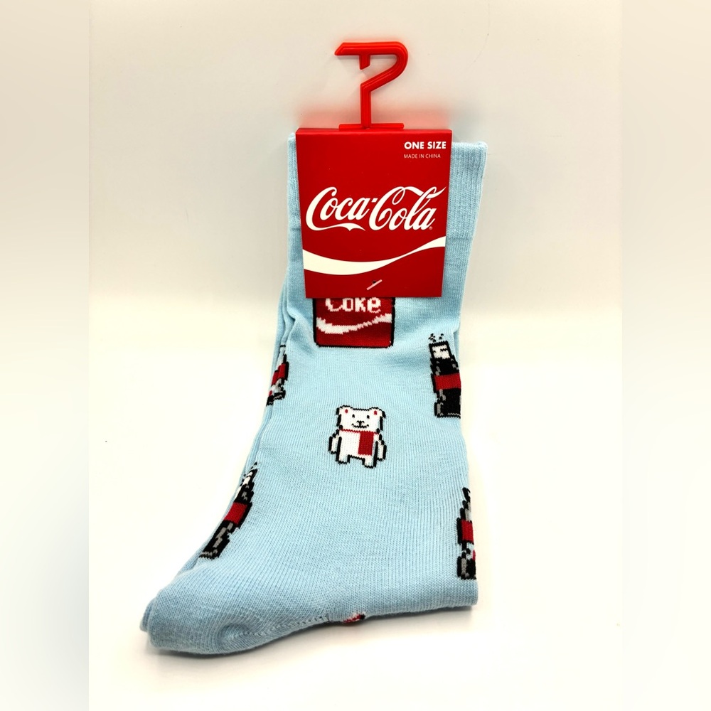 Coca Cola Light Blue Socks with Bear and Bottle Design